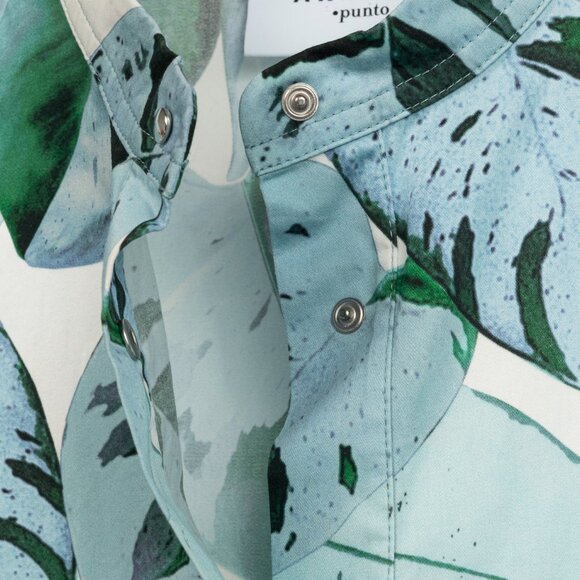 Akris Punto "Bleached Denim" Tropical Leaves-Print Cotton Poplin Shift Dress - Picture 9 of 12